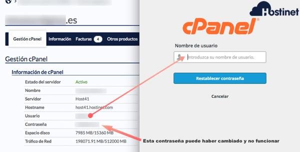 usuario cpanel recuperar contrasena de acceso