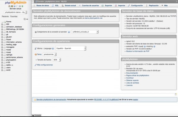 imagen phpmyadmin demo