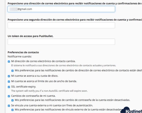 cambios informacion contacto cpanel - Hostinet