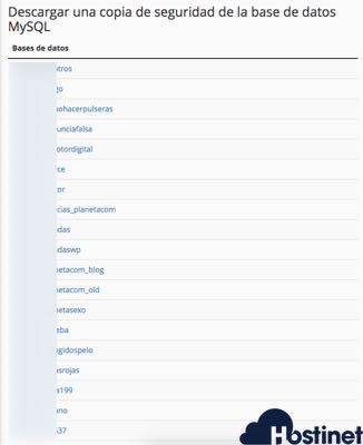 copias seguridad bases de datos cpanel - Hostinet