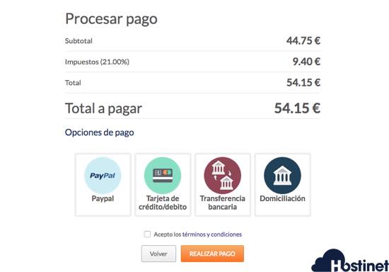 procesar pago productos hostinet