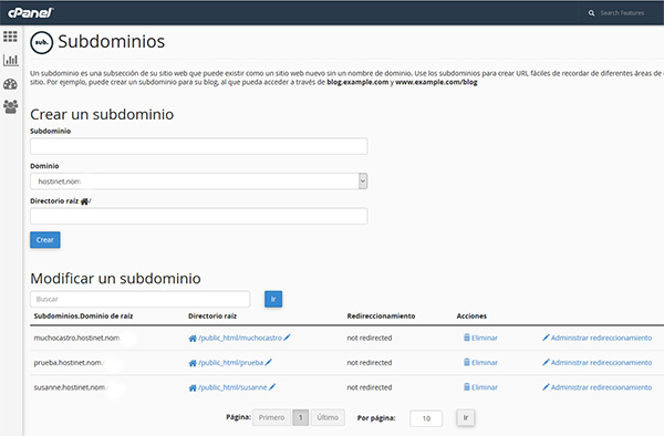 cPanel subdominios crear nuevo