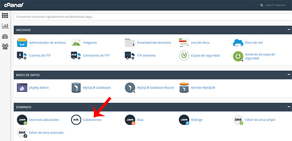 cPanel Subdominios