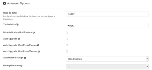 opciones avanzadas para WordPress