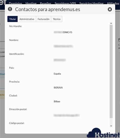 cambiar contactos whois datos reales dominio