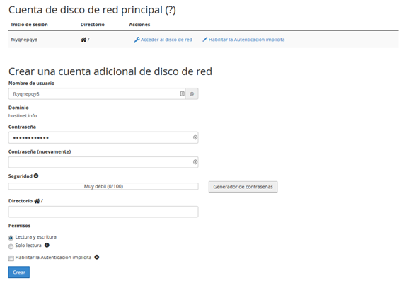 Panel CPanel Seccion Archivos Disco de red