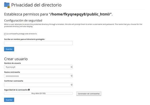 Panel CPanel Seccion Archivos Privacidad de Directorio