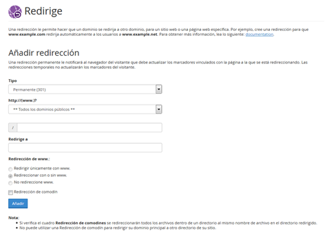 Panel Cpanel Seccion Dominios Redirecciones