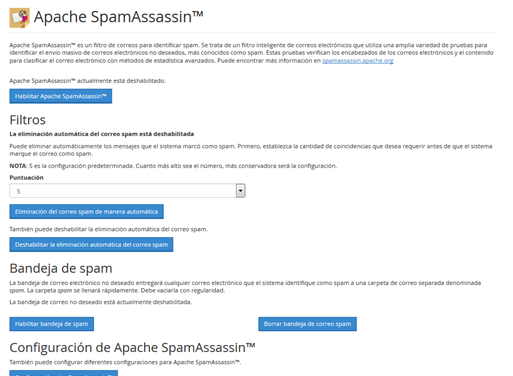 Panel Cpanel Seccion correo apache spamAssasin