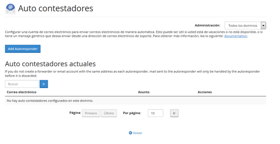 Panel Cpanel Seccion correo autocontestadores