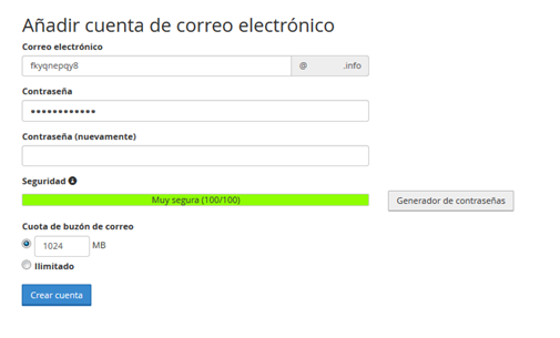 Panel Cpanel Seccion correo cuentas