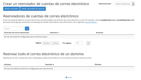 Panel Cpanel Seccion correo reenvios