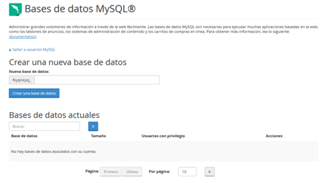 panel Cpanel Bases de Datos Mysql