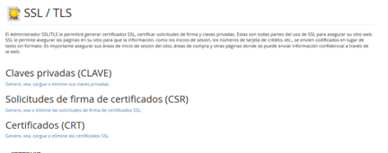 seccion seguridad Cpanel SSL-TLS