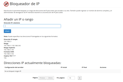 seccion seguridad Cpanel bloqueador IP