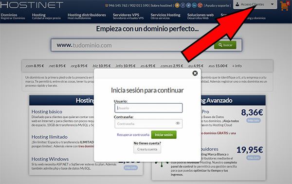 Hostinet acceso clientes