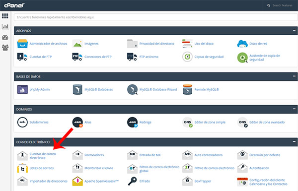 cPanel - Cuentas de correo electrónico