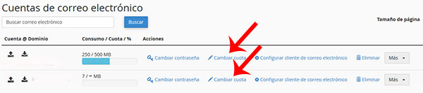 cPanel - Cambiar cuota en los emails