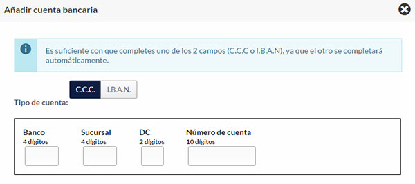 Hostinet Facturación - Añadir Cuenta Bancaria 2