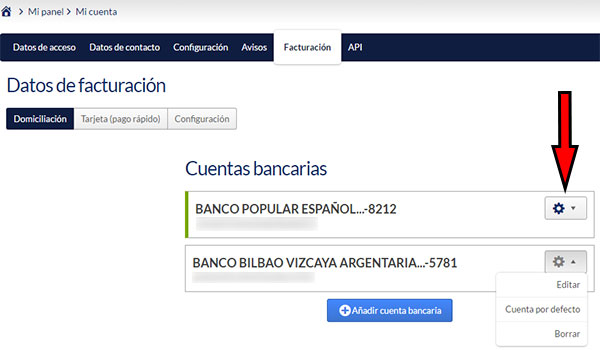 Hostinet Facturación - Cuentas Bancarias (Opciones)