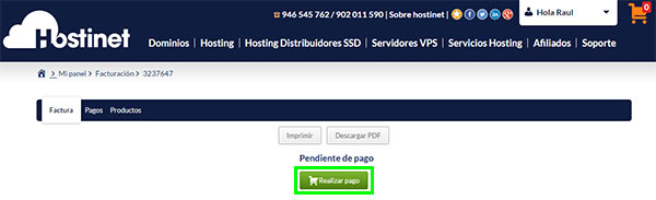 Realizar pago proforma Hostinet