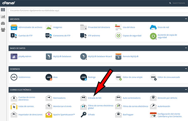 cPanel entrada MX