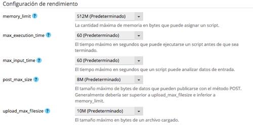 configuracion de rendimiento