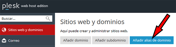 Plesk Añadir Alias de Dominio