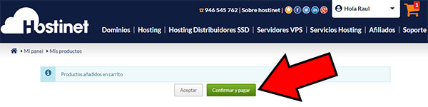 Hostinet Confirmar Pagar