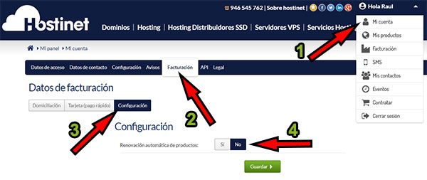 Autorenovación Hostinet Deshabilitar Todo