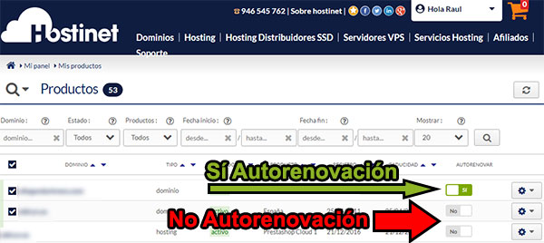 Autorenovación Hostinet