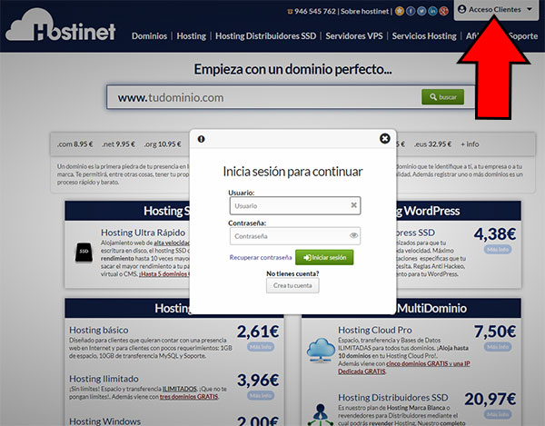 Hostinet Acceso Clientes