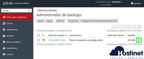 Plesk Administrador Backups Descargar