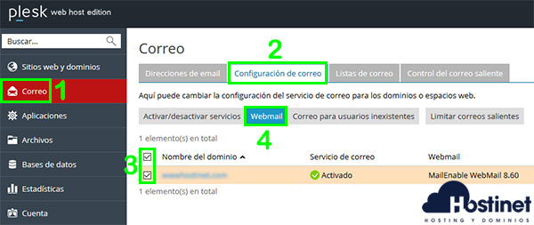 Plesk configuración correo webmail