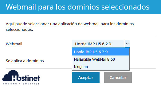 Plesk Webmail Selección