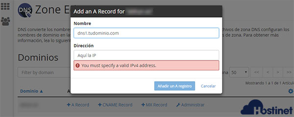 cPanel Zone Editor A Record Nombre Dirección