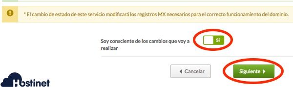 confirmar cambios mx desde Hostinet.com