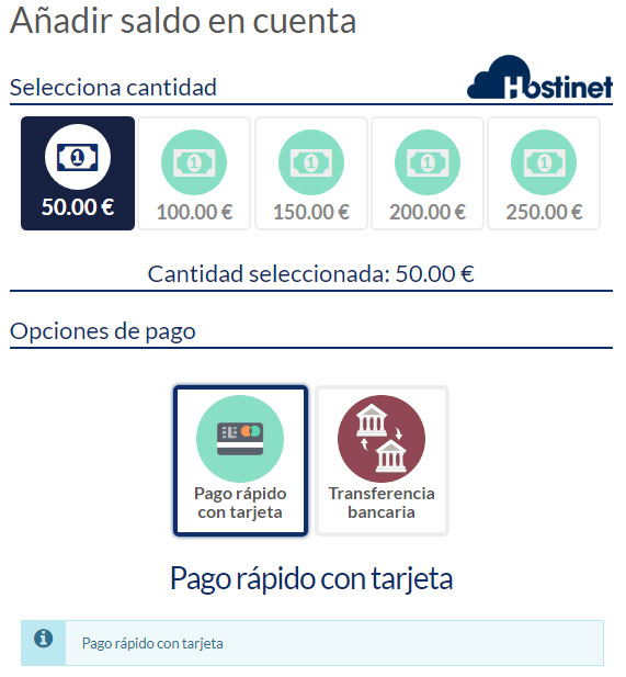 hostinet saldo en cuenta pago rápido tarjeta