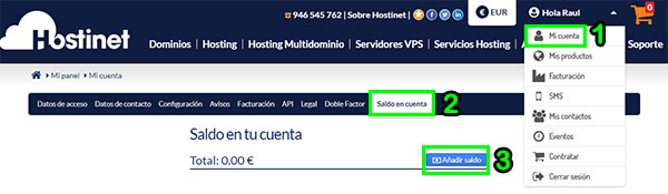 hostinet saldo en cuenta