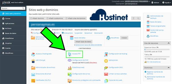 Plesk Acceso FTP