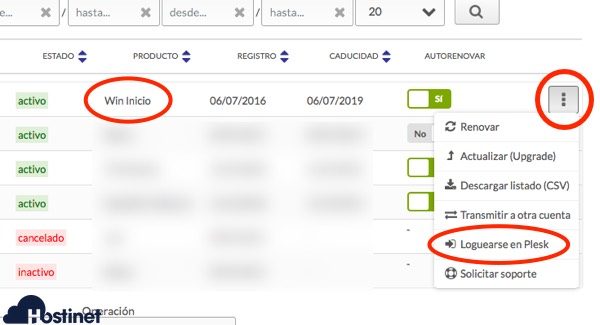 mis productos loguearse panel control Plesk 