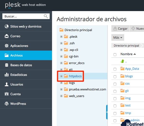 carpeta httpdocs Plesk