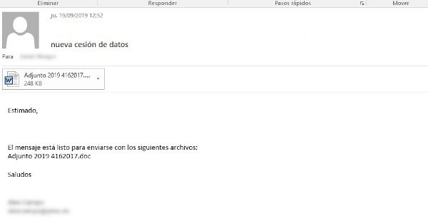archivo adjunto malware ejemplo 1 - Campaña Spam