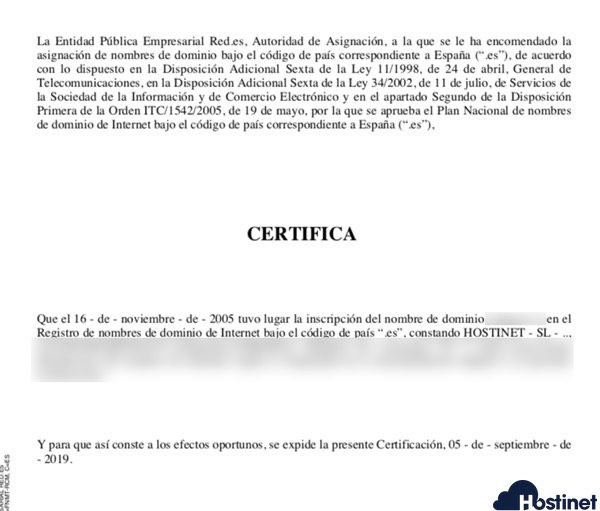 captura certificado titularidad - Dominios.es