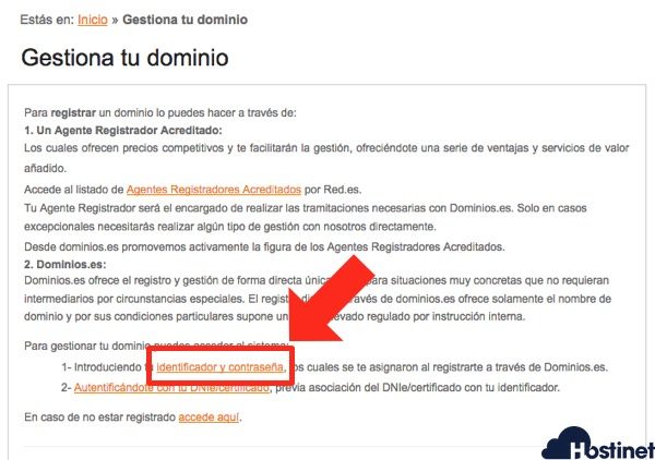 dominios es identificador contrasena Dominios.es