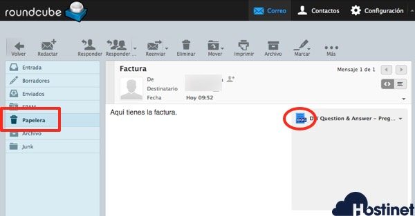 filtro email archivo papelera - Ejemplo