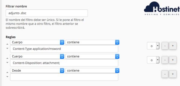 filtro email segunda regla en cPanel