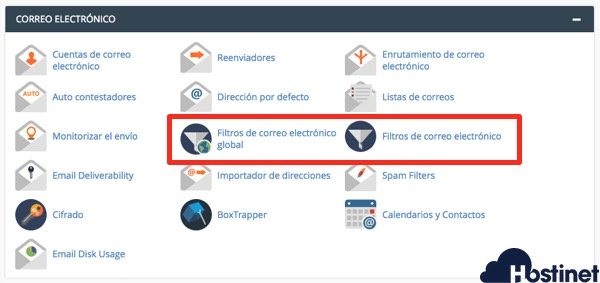 filtros email iconos en cPanel