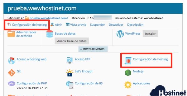 plesk configuracion hosting - Redireccion 301