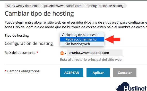 plesk redireccion 301 seleccionar redireccionamiento - Hostinet